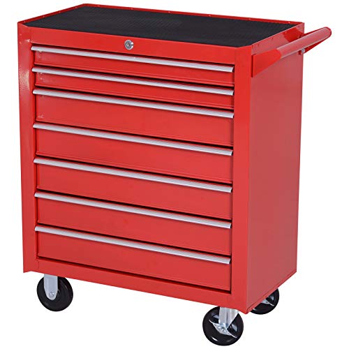 DURHAND Carro de Herramientas con 7 Cajones Caja Taller Cerradura tipo Mueble de Almacenamiento para Taller Garaje y Hogar Chapa de Acero Ruedas 69x33x75cm Rojo