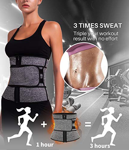 DUROFIT Mujer Cintura Entrenador Faja Reductora Adelgazante de Cintura para Body Shaper Neopreno Mujer Pérdida de Peso Waist Trainer Workout con Cremallera y cinturón mágico M Gris