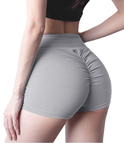 DUROFIT Pantalones Cortos Deporte Mujer Cintura Alta Mallas Shorts de Deportivas de Mujer Shorts Fitness Pantalón Corto para Correr Gris S