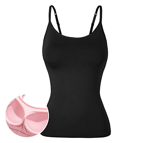 DYLH Camisetas con Sujetador Incorporado para Mujer para IR a Gimnasio Fitness Deportes Yoga Camisetas Mujer Tirantes Camiseta de Tirantes Mujer con Sujetador Negro S
