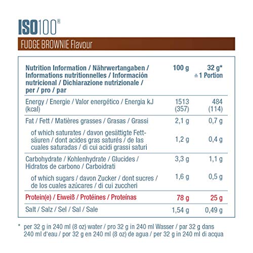 Dymatize ISO 100 Fudge Brownie 900g - Hidrolizado de Proteína de Suero Whey + Aislado en Polvo