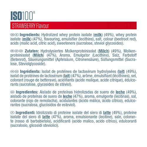 Dymatize ISO 100 Strawberry 900g - Hidrolizado de Proteína de Suero Whey + Aislado en Polvo