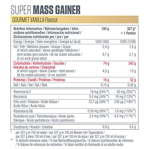 Dymatize Super Mass Gainer Gourmet Vanilla 2,9kg - Polvo Para Ganar Peso + Carbohidratos, BCAA y Caseína