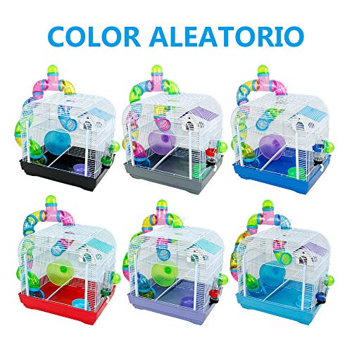 DZL® Jaula para Hamster(39.5X29.5X38CM) Color Azul/Purpura/Rojo se Entrega al Azar,Aviso Importante: el metacrilato Lleva un Protector de Papel Que se Quita!