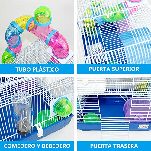 DZL® Jaula para Hamster(39.5X29.5X38CM) Color Azul/Purpura/Rojo se Entrega al Azar,Aviso Importante: el metacrilato Lleva un Protector de Papel Que se Quita!