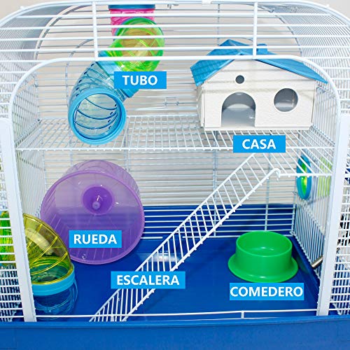 DZL® Jaula para Hamster(39.5X29.5X38CM) Color Azul/Purpura/Rojo se Entrega al Azar,Aviso Importante: el metacrilato Lleva un Protector de Papel Que se Quita!