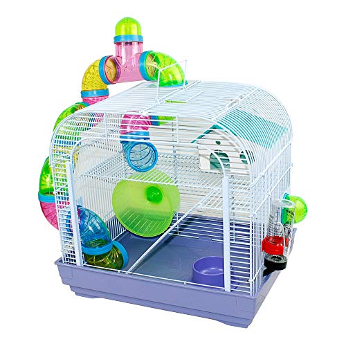 DZL® Jaula para Hamster(39.5X29.5X38CM) Color Azul/Purpura/Rojo se Entrega al Azar,Aviso Importante: el metacrilato Lleva un Protector de Papel Que se Quita!