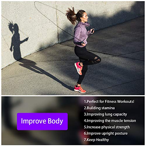 E-More - Cuerda de saltar para hacer ejercicio, fitness, saltar con mango antideslizante, cuerda ajustable y rodamientos de bolas rápidos, ejercicios de quema de grasa, longitud ajustable