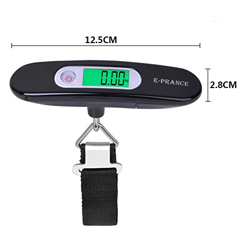 E-PRANCE Balanza Ergonómica LCD Báscula/Báscula Pesca Digital 50g/50Kg 0.1lb/110lb para Maletas Equipaje de Viaje Báscula Negra E-PRANCE Balanza Ergonómica LCD Báscula/Báscula Pesca Digital 50g/50Kg 0.1lb/110lb para Maletas Equipaje de Viaje Báscula Negra