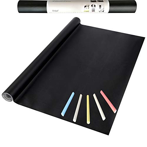 Eachgoo Negra Papel Pizarra Adhesivo, Vinilo Pizarra Cocina para Escribir y Borrar (Incluye 5 tizas),44.5X 210 cm