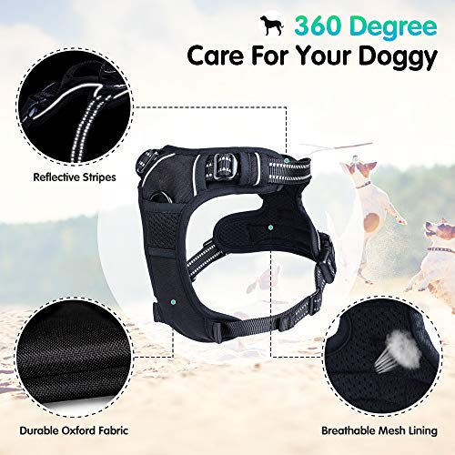 Eagloo Arnes de Perro Antitirones Cómodo Chaleco Ajustable Correa al Cuello y Pecho para Perros Labrador Material Duradero Transpirable con Cinta Reflectante Adaptarse a Ejercer Externo XL/Negro