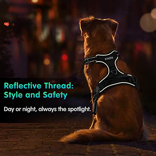 Eagloo Arnes de Perro Antitirones Cómodo Chaleco Ajustable Correa al Cuello y Pecho para Perros Labrador Material Duradero Transpirable con Cinta Reflectante Adaptarse a Ejercer Externo XL/Negro