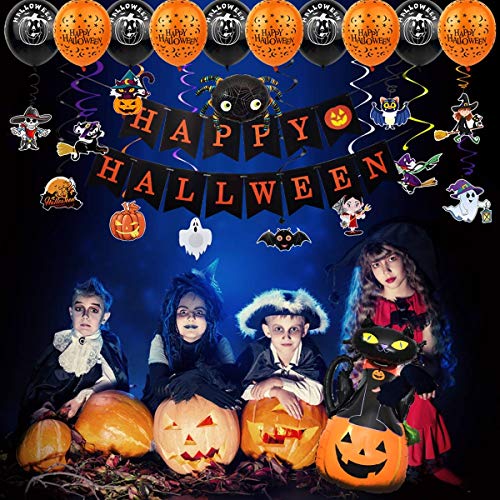 Eastor Juego de 60 globos para decoración de fiesta de Halloween, diseño de araña, murciélago, bruja, gato, calabaza fantasma, globo negro y naranja para Halloween, bar, suministros de fiesta en casa Eastor Juego de 60 globos para decoración de fiesta de Halloween, diseño de araña, murciélago, bruja, gato, calabaza fantasma, globo negro y naranja para Halloween, bar, suministros de fiesta en casa