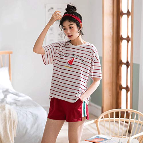 Easy Pijamas De Algodón A Rayas para Mujer Verano Lindo Dulce De Manga Corta Servicio Doméstico Traje Sección Delgada Pantalones Cortos Ocasionales (Color : Blanco, Tamaño : L) Easy Pijamas De Algodón A Rayas para Mujer Verano Lindo Dulce De Manga Corta Servicio Doméstico Traje Sección Delgada Pantalones Cortos Ocasionales (Color : Blanco, Tamaño : L)