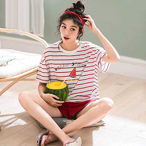Easy Pijamas De Algodón A Rayas para Mujer Verano Lindo Dulce De Manga Corta Servicio Doméstico Traje Sección Delgada Pantalones Cortos Ocasionales (Color : Blanco, Tamaño : L) Easy Pijamas De Algodón A Rayas para Mujer Verano Lindo Dulce De Manga Corta Servicio Doméstico Traje Sección Delgada Pantalones Cortos Ocasionales (Color : Blanco, Tamaño : L)
