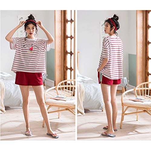 Easy Pijamas De Algodón A Rayas para Mujer Verano Lindo Dulce De Manga Corta Servicio Doméstico Traje Sección Delgada Pantalones Cortos Ocasionales (Color : Blanco, Tamaño : L) Easy Pijamas De Algodón A Rayas para Mujer Verano Lindo Dulce De Manga Corta Servicio Doméstico Traje Sección Delgada Pantalones Cortos Ocasionales (Color : Blanco, Tamaño : L)