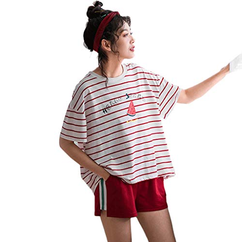 Easy Pijamas De Algodón A Rayas para Mujer Verano Lindo Dulce De Manga Corta Servicio Doméstico Traje Sección Delgada Pantalones Cortos Ocasionales (Color : Blanco, Tamaño : L) Easy Pijamas De Algodón A Rayas para Mujer Verano Lindo Dulce De Manga Corta Servicio Doméstico Traje Sección Delgada Pantalones Cortos Ocasionales (Color : Blanco, Tamaño : L)