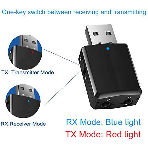 EasyULT Adaptador Bluetooth USB 5.0, Transmisor Receptor Bluetooth 3-en-1 con Audio Inalámbrico 3.5MM Cable, para PC/TV/Auriculares/Altavoces/Radio - Negro