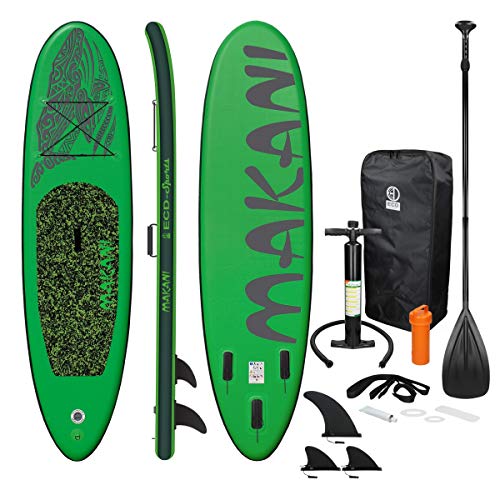 ECD Germany Tabla Hinchable Makani Paddle Surf/Sup 320 x 82 x 15 cm Verde Stand up Paddle Board PVC/EVA hasta 150kg 3 Antideslizantes Diferentes Modelos Incluye Paleta Aluminio Bomba y Accesorios