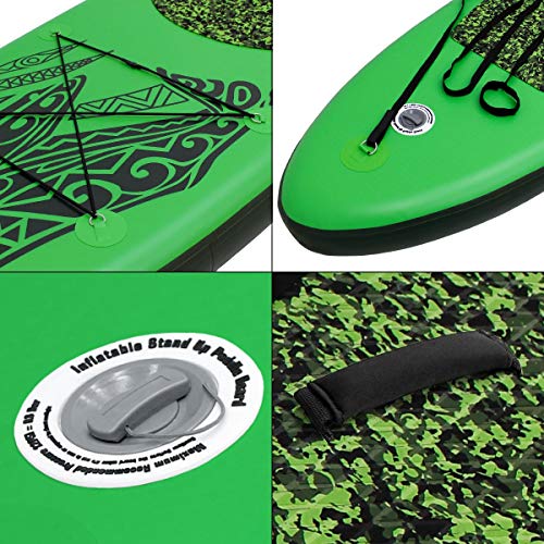 ECD Germany Tabla Hinchable Makani Paddle Surf/Sup 320 x 82 x 15 cm Verde Stand up Paddle Board PVC/EVA hasta 150kg 3 Antideslizantes Diferentes Modelos Incluye Paleta Aluminio Bomba y Accesorios