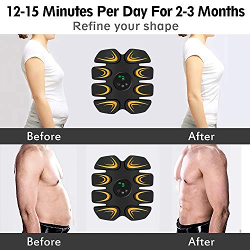 Echoice Electroestimulador Muscular Abdominales USB Recargable Masajeador Eléctrico Cinturón EMS Trainer para Abdomen Brazo Piernas, con 12 Gel Hojas