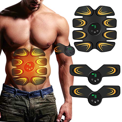 Echoice Electroestimulador Muscular Abdominales USB Recargable Masajeador Eléctrico Cinturón EMS Trainer para Abdomen Brazo Piernas, con 12 Gel Hojas