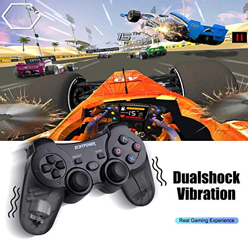 ECHTPower Mando Inalámbrico para PS3, Controller Bluetooth con Doble Vibración, Sensor de Movimiento Giroscopio, Joystick para Playstation 3