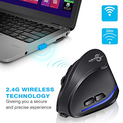 ECHTPower Ratón Inalámbrico Portátil, Ratón Vertical, Diseño Ergonómico, 2.4 G Óptico, 3 Niveles Ajustables dpi, 6 Botones- Protege el Brazo (F35) ECHTPower Ratón Inalámbrico Portátil, Ratón Vertical, Diseño Ergonómico, 2.4 G Óptico, 3 Niveles Ajustables dpi, 6 Botones- Protege el Brazo (F35)