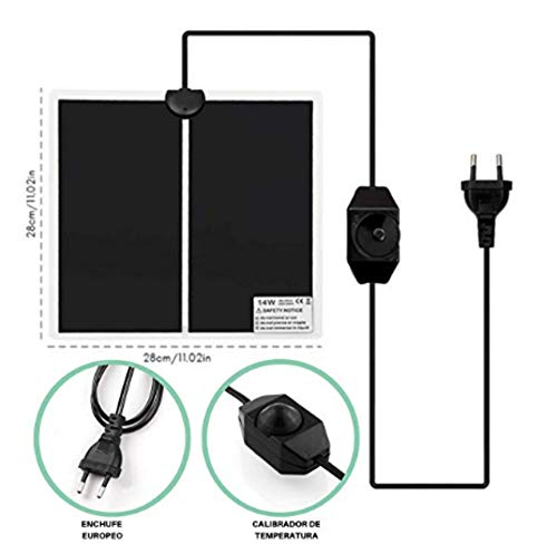 Eco Nature Termostato (110v-220v) y Manta Termica (14w), Eléctrica, Calefactora o de Calor para Incubadora Pecera o Terrario de Reptiles Pogona Anfibios Ranas Tenebrios Ninfas o Serpientes.