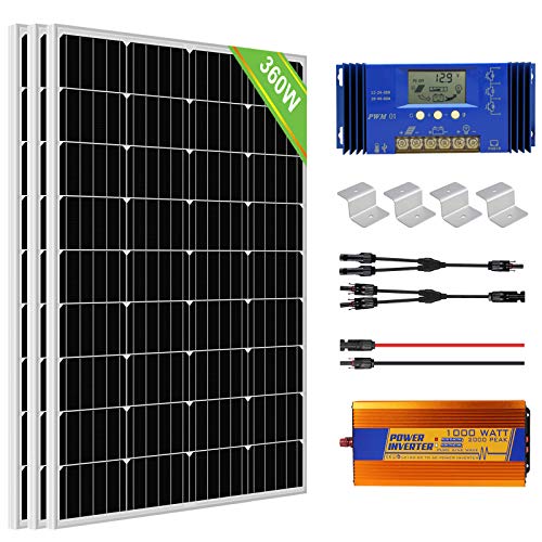 ECO-WORTHY Conjunto de paneles solares de 360 ​​W: panel solar de 20 W + controlador de carga solar de 30 A + cable solar de 5 m + inversor de 1000 W y 12 V