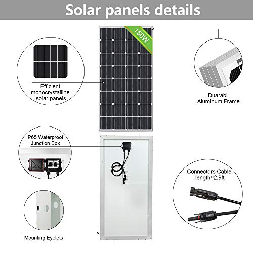 ECO-WORTHY Kit de arranque solar mono de 150 W 12 V con 20 A AMP LCD controlador de carga para rejilla de apagado RV barco autocaravana