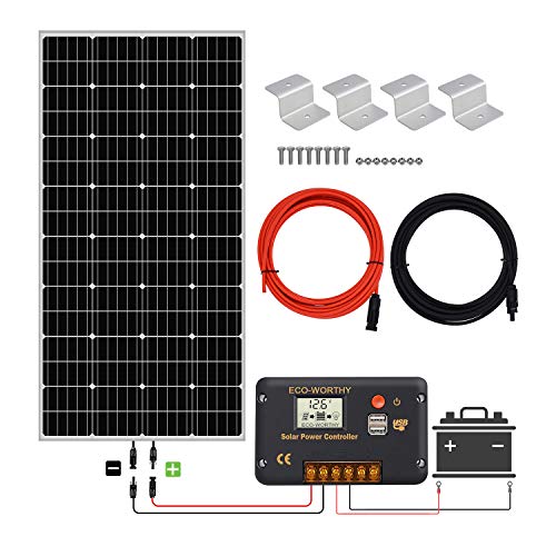 ECO-WORTHY Kit de arranque solar mono de 150 W 12 V con 20 A AMP LCD controlador de carga para rejilla de apagado RV barco autocaravana