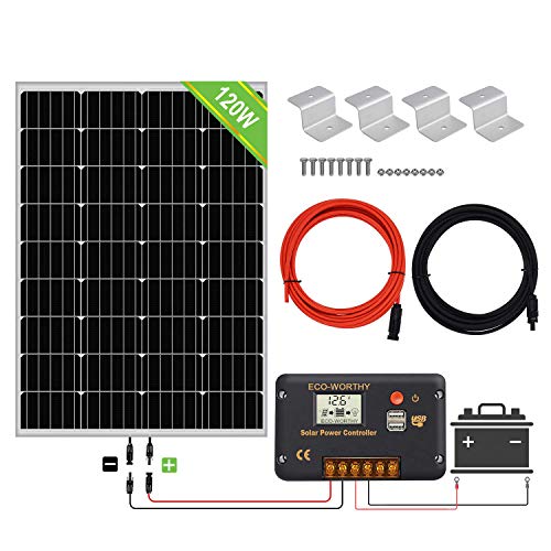ECO-WORTHY Kit de paneles solares de 120 vatios y 12 vatios: panel solar de 120 vatios y controlador de carga solar de 20 mA, cable solar de 5 m y soportes de montaje estilo Z ECO-WORTHY Kit de paneles solares de 120 vatios y 12 vatios: panel solar de 120 vatios y controlador de carga solar de 20 mA, cable solar de 5 m y soportes de montaje estilo Z