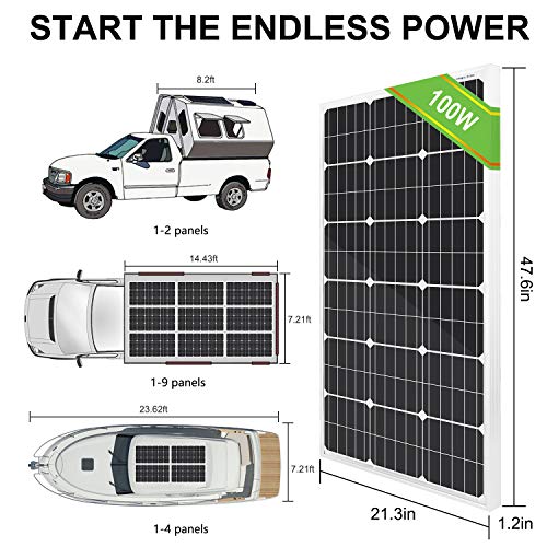 ECO-WORTHY Kit de sistema de paneles monocristalinos de 100 W, panel solar de 100 W con controlador de carga de 20 A para carga de energía de 12 V fuera de la red, RV, barco marino