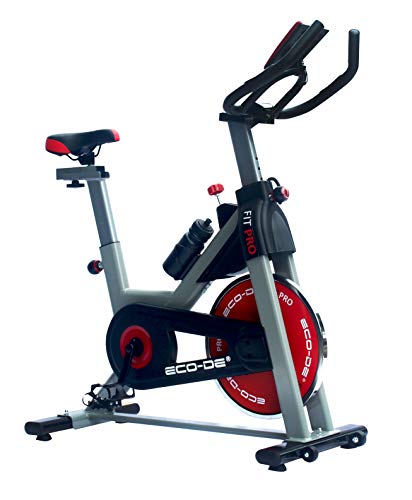 ECODE Bicicleta Spinning Fit Pro. Uso semiprofesional con pulsómetro, Pantalla LCD y Resistencia Variable 20kgrs. Estabilizadores. Completamente Regulable.