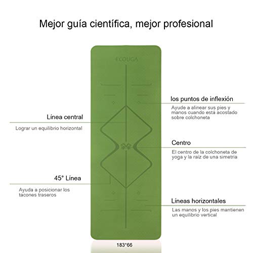 ECOUGA Colchoneta de Yoga Antideslizante con Línea Corporal para Pilates Ejercicio con Banda Tensión Toalla de Hielo Sin PVC Eco Friendly y Duradera 183x66cmx6mm (Verde) ECOUGA Colchoneta de Yoga Antideslizante con Línea Corporal para Pilates Ejercicio con Banda Tensión Toalla de Hielo Sin PVC Eco Friendly y Duradera 183x66cmx6mm (Verde)