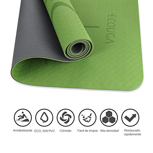 ECOUGA Colchoneta de Yoga Antideslizante con Línea Corporal para Pilates Ejercicio con Banda Tensión Toalla de Hielo Sin PVC Eco Friendly y Duradera 183x66cmx6mm (Verde) ECOUGA Colchoneta de Yoga Antideslizante con Línea Corporal para Pilates Ejercicio con Banda Tensión Toalla de Hielo Sin PVC Eco Friendly y Duradera 183x66cmx6mm (Verde)