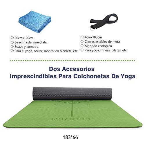 ECOUGA Colchoneta de Yoga Antideslizante con Línea Corporal para Pilates Ejercicio con Banda Tensión Toalla de Hielo Sin PVC Eco Friendly y Duradera 183x66cmx6mm (Verde) ECOUGA Colchoneta de Yoga Antideslizante con Línea Corporal para Pilates Ejercicio con Banda Tensión Toalla de Hielo Sin PVC Eco Friendly y Duradera 183x66cmx6mm (Verde)