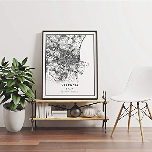 EDGIFT2 Mapamundi Moderno de Valencia, Imagen artística para Pared, Regalo de españa, Mapa de Viaje, Pintura nórdica, Imagen Moderna, decoración de Pared 50x70cm Sin Marco