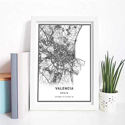 EDGIFT2 Mapamundi Moderno de Valencia, Imagen artística para Pared, Regalo de españa, Mapa de Viaje, Pintura nórdica, Imagen Moderna, decoración de Pared 50x70cm Sin Marco