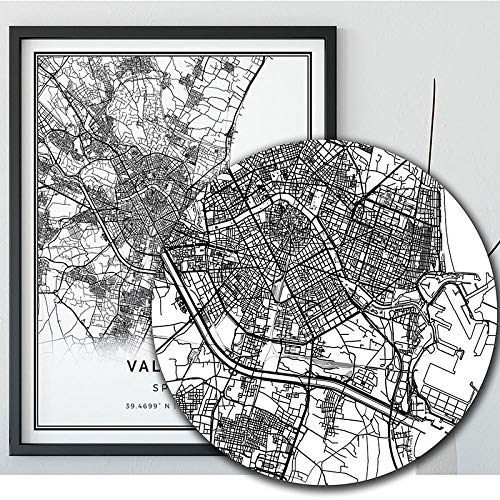 EDGIFT2 Mapamundi Moderno de Valencia, Imagen artística para Pared, Regalo de españa, Mapa de Viaje, Pintura nórdica, Imagen Moderna, decoración de Pared 50x70cm Sin Marco