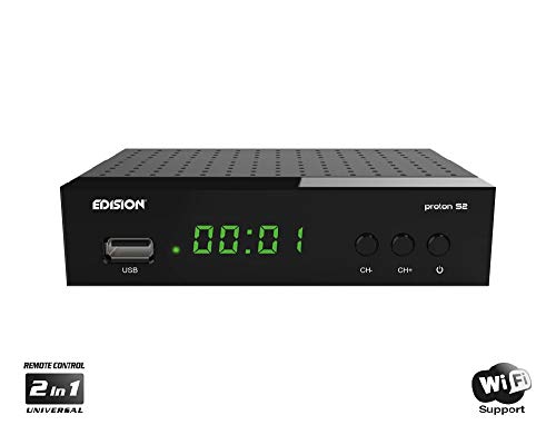 EDISION PROTON S2, DVB-S2 Receptor de satélite digital FTA, WiFi support, USB, HDMI, SCART, Mando a distancia universal 2en1