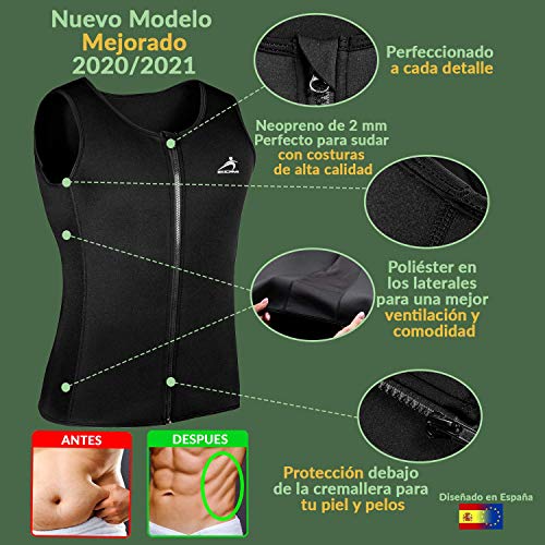 EDM - Chaleco Faja Adelgazante Hombre con Cuerda Saltar - Faja Reductora Hombre Adelgazante - Camiseta Reductora Hombre - Chaleco Fajas de Neopreno para Adelgazar - Camiseta Efecto Sauna Hombre - M