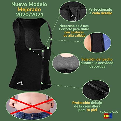 EDM - Chaleco Faja Quema Grasa Mujer con Cuerda Saltar - Faja Reductora Mujer Adelgazante - Camiseta Reductora Mujer - Chaleco Quema Grasa Mujer con Cremallera - Fajas de Neopreno para Adelgazar M