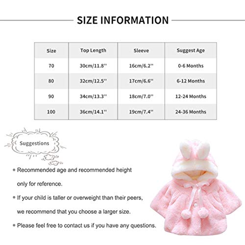 EDOTON Abrigos Bebé, Niña Infant Ropa Otoño Invierno Chaqueta con Oreja de Conejo Capucha Grueso Capa para Bebés Niña 0-36 Mes (0-6 Meses, Rosado)