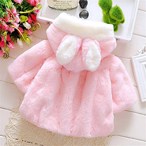 EDOTON Abrigos Bebé, Niña Infant Ropa Otoño Invierno Chaqueta con Oreja de Conejo Capucha Grueso Capa para Bebés Niña 0-36 Mes (0-6 Meses, Rosado)