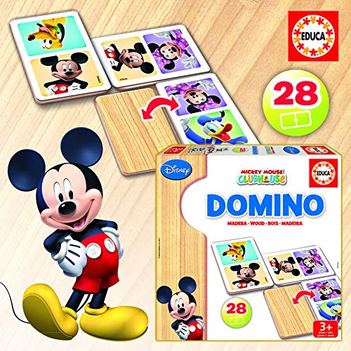 Educa Mickey y Minnie Domino de Madera, 28 Piezas, a Partir de 3 años (16037)