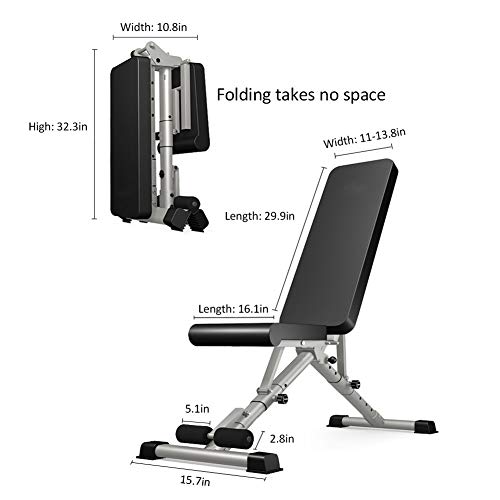 EEUK Banco Multifuncional de Peso,Sistema para Entrenar los Abdominales.inclinación Plegable para Entrenamiento en Casa, Gimnasio, Ejercicio, Banco de Prensa,Carga MáX 300kgs