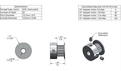 Eewolf - Polea de correa de distribución para maquinaria CNC, impresoras 3D Reprap, Prusa i3, etc. 2 unidades. Polea de aluminio GT2 20T