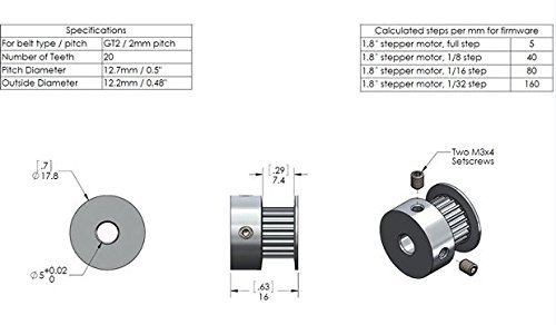 Eewolf - Polea de correa de distribución para maquinaria CNC, impresoras 3D Reprap, Prusa i3, etc. 2 unidades. Polea de aluminio GT2 20T Eewolf - Polea de correa de distribución para maquinaria CNC, impresoras 3D Reprap, Prusa i3, etc. 2 unidades. Polea de aluminio GT2 20T